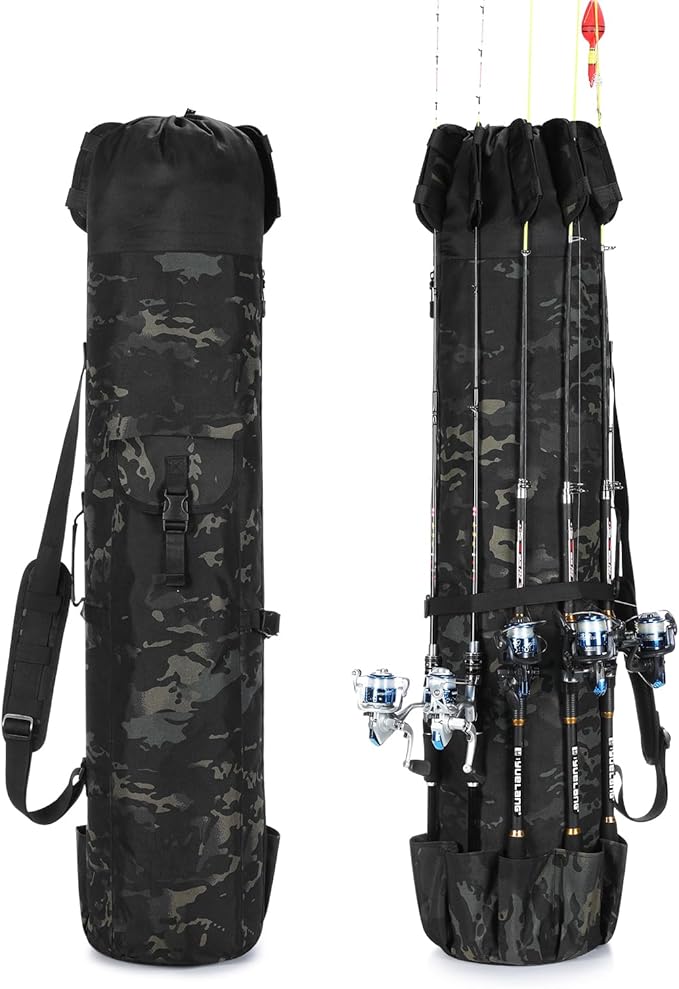 Fishing Rod Bag Fishing Rod Case, Durable Folding 900D Oxford Fabric Portable Large Capacity Waterproof, Fishing Gifts for Men Boys