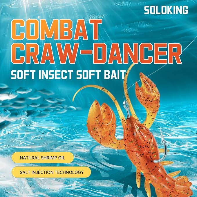 SOLOKING Soft Plastic Fishing Lures - Second Generation Evolved Bait with Natural Shrimp Oil, Salt Injection Technology, Super Elastic Imported PCV Material - Laser Reflector & Submarine Modeling