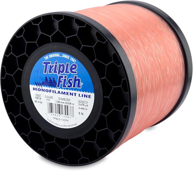 Triple Fish Monofilament Fishing Line - Strong Clear Pink Camo Color for Trolling, Bottom Fishing, Casting Main Line Catfish, Bass