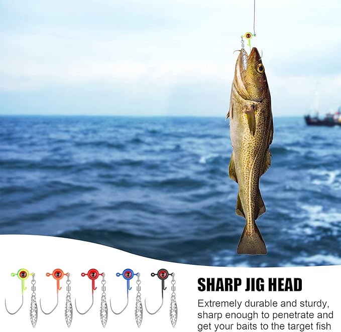 Skylety Crappie Jig Heads Kit Fishing Underspin Jig Heads Hook Lure with Eye Ball and Spinner Blade 1/16 oz Head Jigs for Saltwater & Freshwater