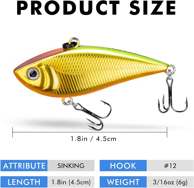 TRUSCEND Shallow or Deep Diving Crankbait with BKK Hooks, Wobble Fishing Lures for Bass Trout Crappie Walleye, Sinking Lipless Vibe Crank Bait for Bass Pike, Amazing Swimbait for Family Fishing