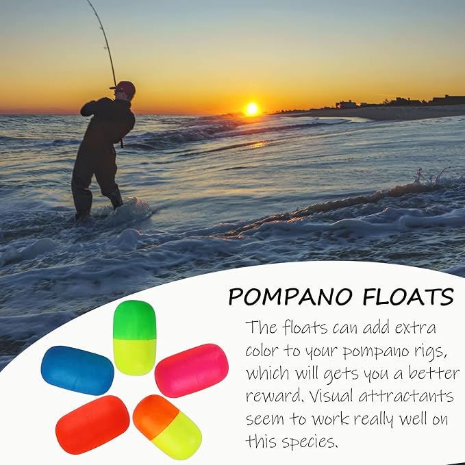 Dovesun 220/104/80/60/54/52/42pcs Pompano Rig Floats for Surf Fishing Foam Bobbers for Fishing Fly Fishing Bobbers Floats Bright Color Kit/Round/Cylindrical/Heart/Bullet/Pill/Spin Shape