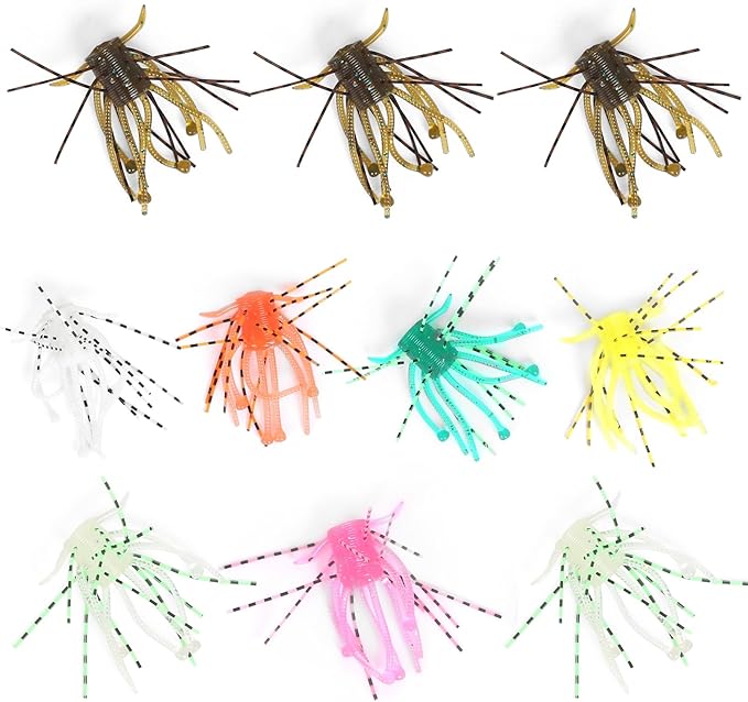 Silicone Soft Dice Fishing Lures: 12pcs Multiple Tentacles Slow Sink Soft Plastic Baits for Bass Drop Shot Finess Wacky Rig