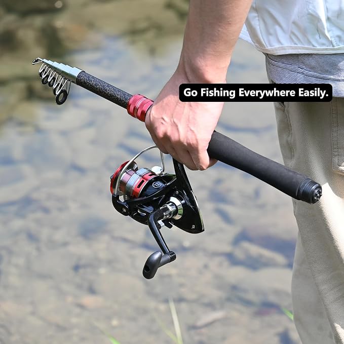 Fishing Pole Combo Set 6.9ft Telescopic Fishing Rod and Reel Combo with Fishing Pliers and Lip Gripper Collapsible Fishing Rod and Reel Kits for Bass Sea Saltwater Freshwater