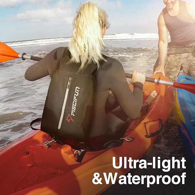 Piscifun Dry Bag Waterproof, Lightweight Dry Backpack Roll-Top Sealed with Waist Pouch and Phone Case Keeps Gear Dry Inside for Kayaking, Boating