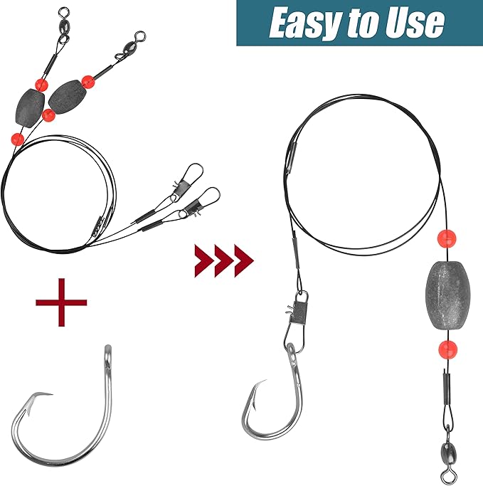 Saltwater Grouper Rigs Carolina & Bottom Surf Fishing Rigs with Egg Sinkers, Circle Hooks for Catfish Redfish Grouper Halibut Striper