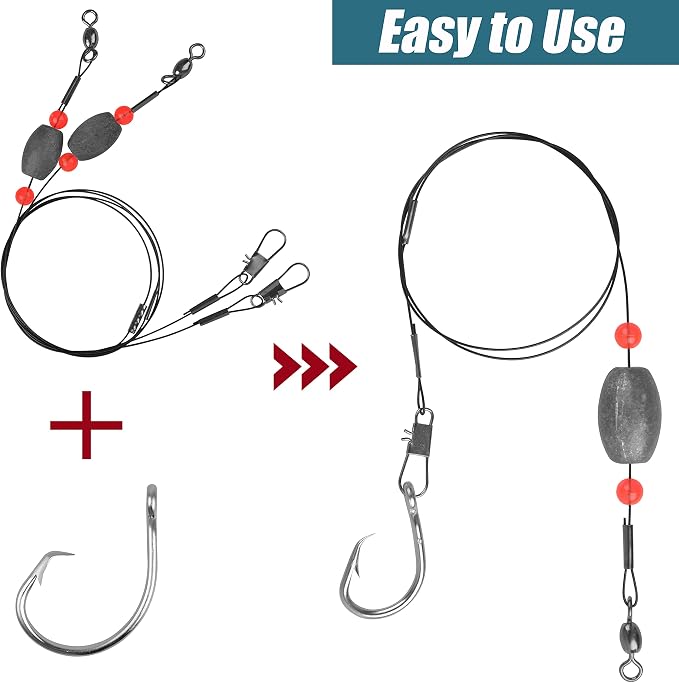Saltwater Grouper Rigs Carolina & Bottom Surf Fishing Rigs with Egg Sinkers, Circle Hooks for Catfish Redfish Grouper Halibut Striper