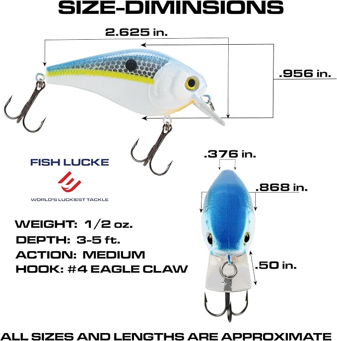 Luck E Strike 2 Inch Square Bill Crankbait, Made in The USA