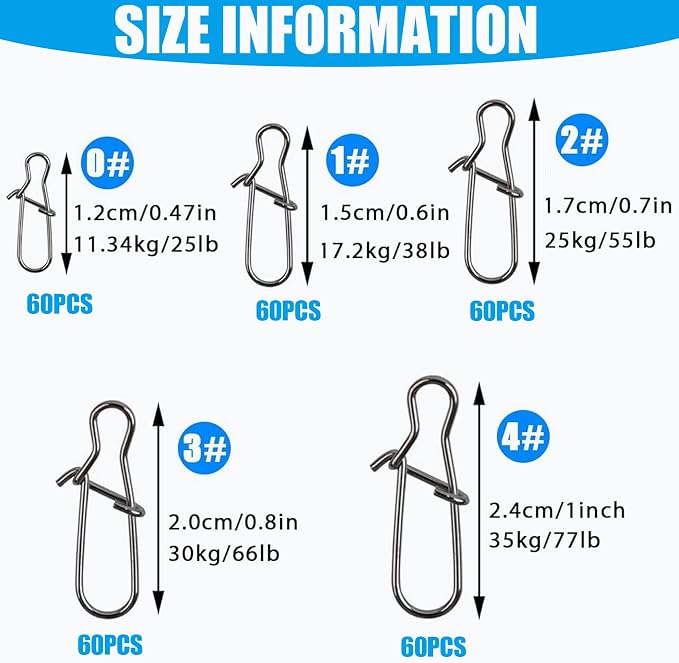 Stainless Steel Duo Lock Snap Clip Kit 100pcs/300pcs Fishing Swivel Lure Snaps High Strength Quick Change Fish Snap Clips Fishing Gear Hooked Snaps for Saltwater Freshwater (Snaps Kit - 300pcs)