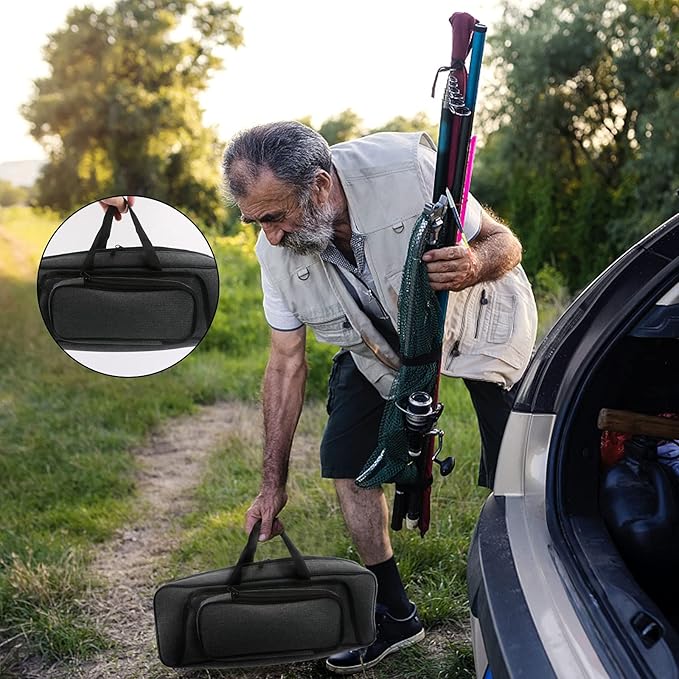 Hikary 43CM/17Inch Fishing Rod Case - Portable Folding Fishing Pole Tackle Storage Bag (gray)
