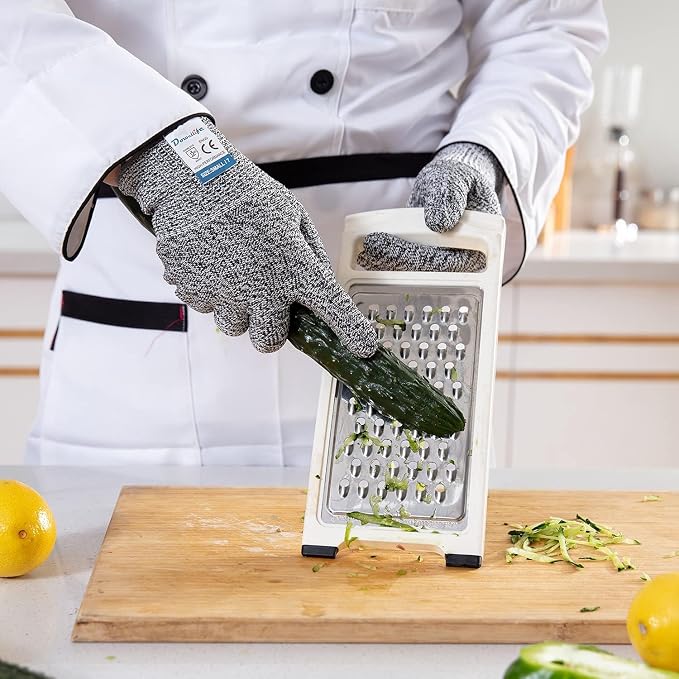 Dowellife 12 Pairs Cut Resistant Gloves Food Grade Level 5 Protection, Safety Kitchen Cuts Gloves for Mandolin Slicing, Fish Fillet, Oyster Shucking, Meat Cutting and Wood Carving (Black Gray, Medium)