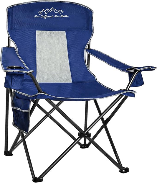 Camping Chairs for Adults Heavy Duty 400lbs Capacity, Folding Chair with Large Anti-Sink Feet & Cup Holder, Extra Wide Portable Outdoor Chair for Camping, Beach, Lawn, Fishing, Blue
