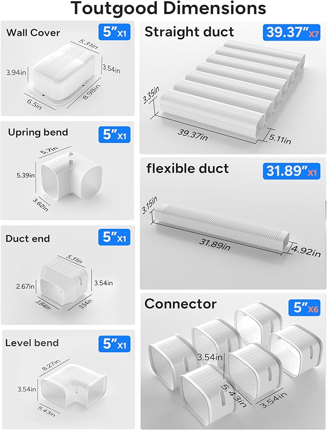 5'' 26.5Ft Mini Split Line Set Cover Kit for Minisplit Ductless Linset Air Conditioners and Heat Pumps, Central AC Decorative Upgraded UV-Proof Strong & Durability PVC Pipe