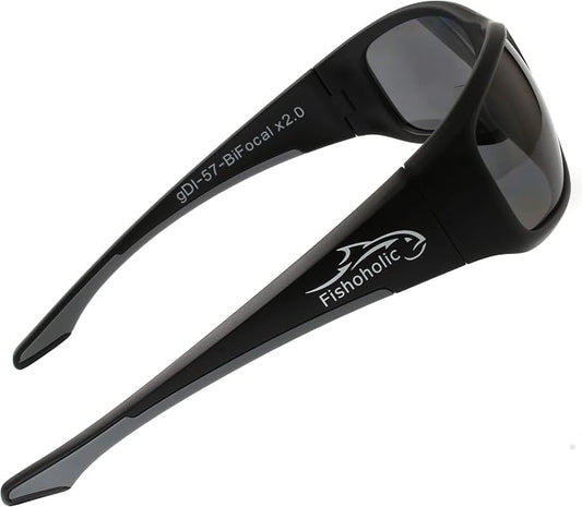 Fishoholic Polarized Bi-Focal Fishing Sunglasses with Reader Magnification (1.5x, 2.0x, 2.5x Options) and UV400 Protection