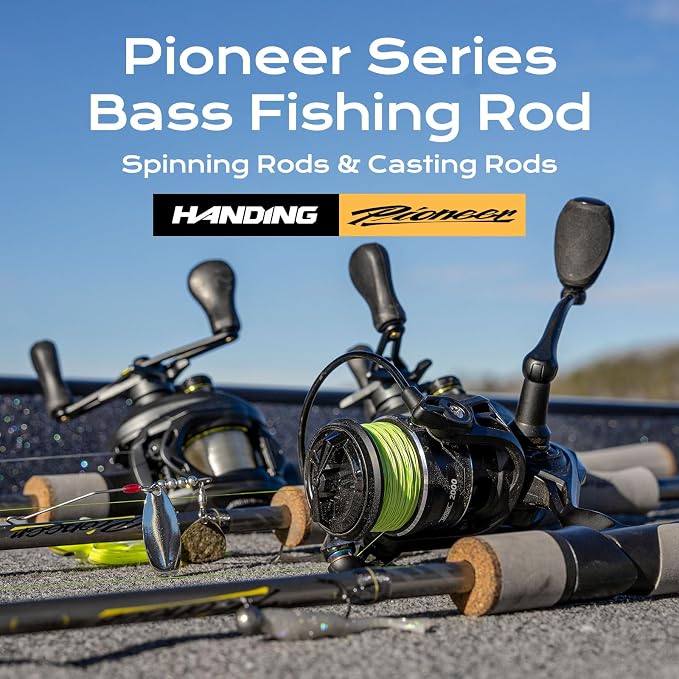 HANDING Pioneer Fishing Rod 2-Piece Baitcaster Rod & Spinning Rod with Medium Power and Moderate Fast Action 24T Carbon Fiber Ti-Oxide Ring EVA Handle for Largemouth Smallmouth Walleye