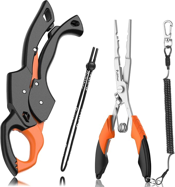 Fish Gripper 9.2",Muti-Function Line Cutter Fishing Pliers, Saltwater Fishing Tool Kit,Fishing Gear with Fishing Lanyard