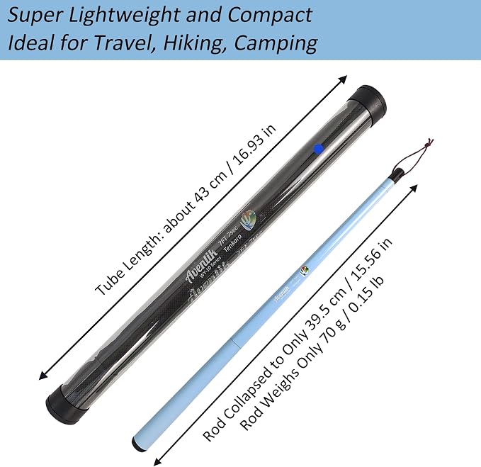 Aventik FreshStart Tenkara Rod in 7ft/8ft,Action 7:3 Complete Beginner Tenkara Rod Kit, 24T Carbon Fiber, Easy to Cast Flexible Durable Lightweight and Compact