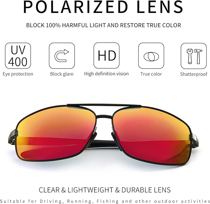 SUNGAIT Ultra Lightweight Rectangular Polarized Sunglasses Men UV400 Protection