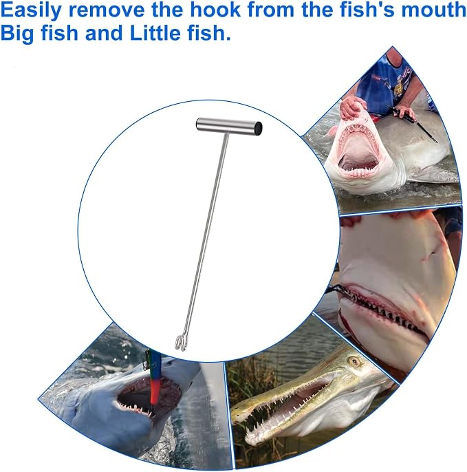 Stainless Steel Fishing Hook Remover，Dehooker Tool,Push/Pull Hook Remover，Anti-Lost Saltwater Dehooker Tool Shark Hook Remover