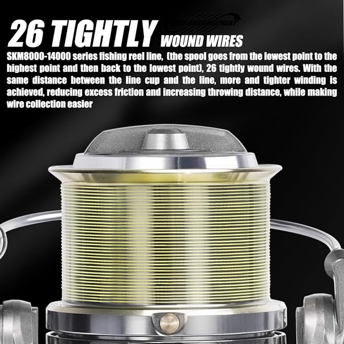 Heavy Duty Spinning Reel Metal Body with CNC Machined Spool 55LB Max Drag 8/10+1 BB Ultra Smooth 4.1/4.6/4.8:1 High Speed Gear Ratio Saltwater Freshwater Fishing Reel for 8000 to 16000 Series
