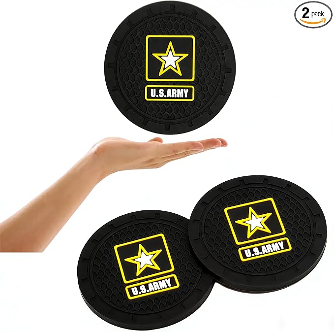 2 Pack Army Car Cup Holder, Non-Slip Cup Coasters for US Navy Star Fashion car Interior Accessories,Decorative Car Cup Mat, Diameter 2.75 Inch