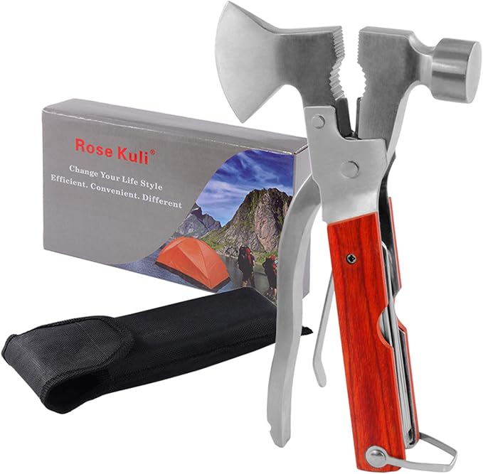 18-in-1 Multitool Camping Axe Hammer, Multi Tool with Plier, Knife, Bottle Opener, Survival Gear for Outdoor Hunting Hiking, Emergency Escape Tool, Fathers Day Gift for Men Dad Husband Boyfriend