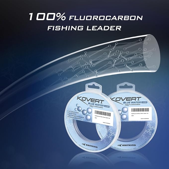 KastKing Kovert 100% Fluorocarbon Fishing Line - Clear Fishing Leader, High Sensitivity, Strong Knot Strength, Shock & Abrasion Resistant, Extreme Clarity, Ultra-Low Visibility, Fast Sinking