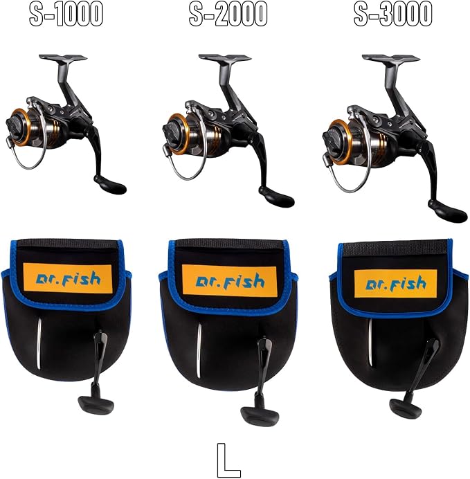 Dr.Fish Spinning Fishing Reel Cover, Fits 1000-6000+, Neoprene Protective Bag with Handle Slot, Spinning Reel Storage Case Pouch Accessories 1000-3000 2 Pack