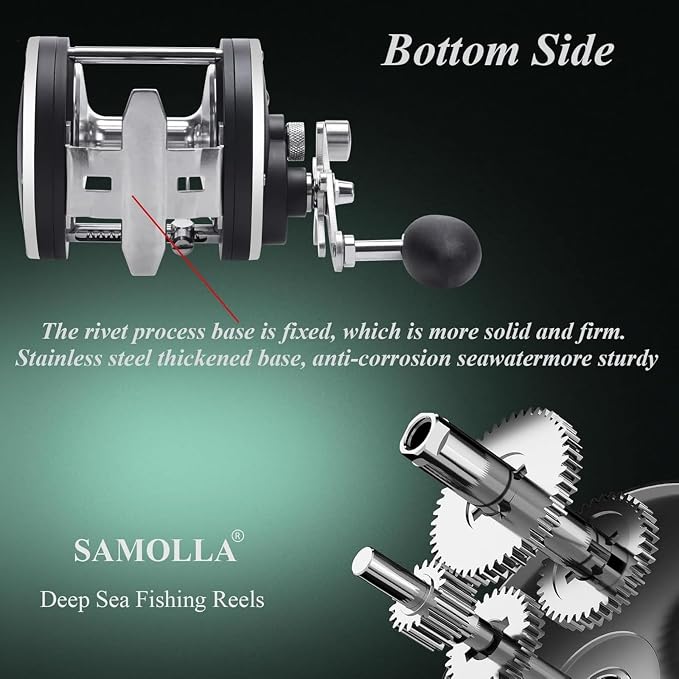 Sea Fishing Reel 44-66 LB Max Drag Saltwater Round Conventional Trolling Reel Aluminum CNC 2.8:1/4.4:1 Gear Ratio 5+1/7+1 Bearings for Tuna Salmon Marlin