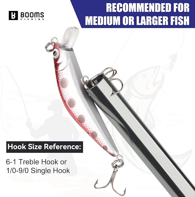 Booms Fishing Hook Remover Tool: 9.6" Squeeze-Out Fish Dehooker for Saltwater and Freshwater, Quick Release Aluminium Fish Hook Extractor with Lanyard, Fishing Tools for Men, XW20