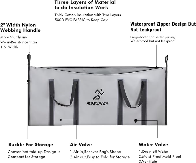 MORXPLOR Insulated Fish Cooler Bag for Fishing 41x17 47x17In 50x20In 60x24 72x30 80X40 Inches,Large Insulated Fish Kill Bag,Fishing Catch Bag Cooler with Water-resistant Zipper