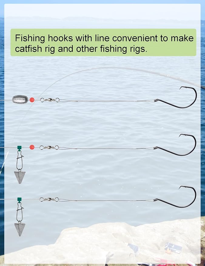 Pre-Rigged Fishing Hooks with Steel Wire Leader, Saltwater 30pcs Catfish Octopus Hooks Rig Anti-Bite Stainless Steel Trace Trout Hooks