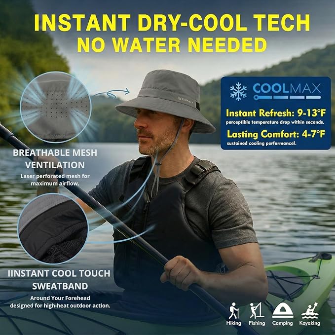 UVCoolix All-Day Comfort Bucket Sun Hat for Men Women,Lightweight Wide Brim UV Protection Boonie Outdoor,Beach,Golf