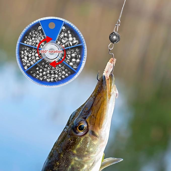 Split Shot Fishing Weights Sinkers, 200Pcs Fishing Split Shot Weights 5 Sizes, Removable Split Shot Sinkers for Fishing Line, Round Dispenser Box for Bass Trout Crappie Panfish