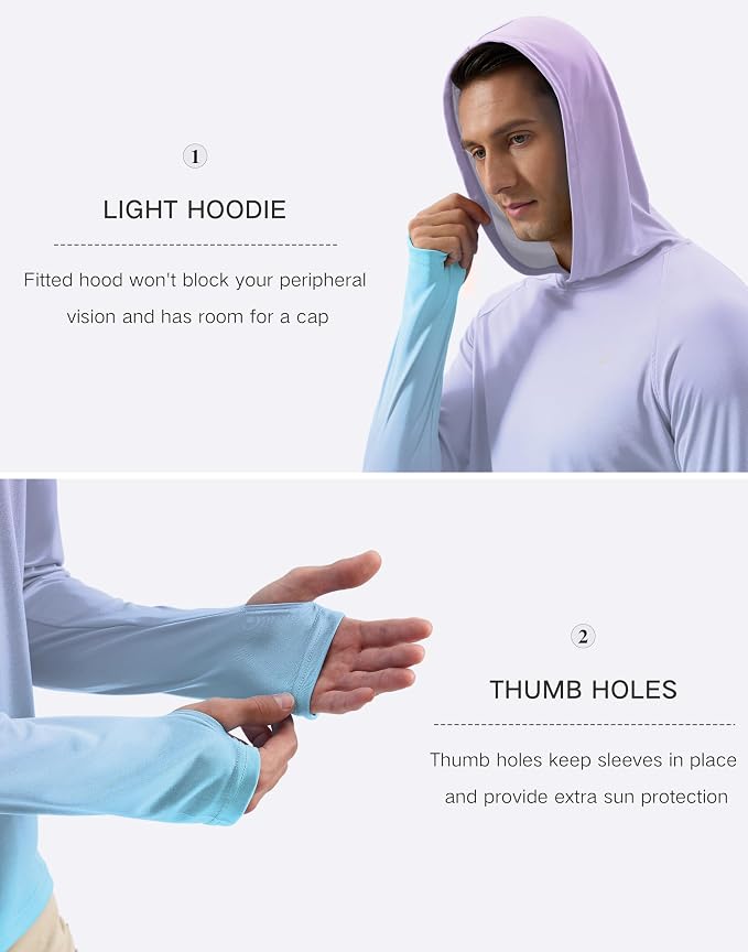 Pudolla Men's Sun Protection Hoodie Shirts UPF 50+ Rash Guard SPF Long Sleeve Fishing Shirt for Men Swim Hiking Boating