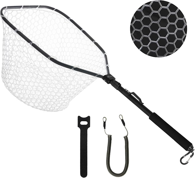 GOODCAT Fly Fishing Net, Bass Trout Landing Net, Folding Fishing Nets Fresh Water, Safe Fish Catching or Releasing, Fly Fishing net Magnetic Release