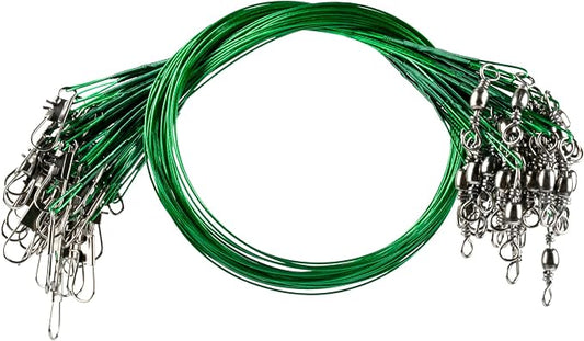 40Pcs Anti-Bite Wire Leaders – Multi-Strand Stainless Steel Fishing Leader Line with Swivel Snap for Lures Bait Rigs Hooks Pike Bass 8in 10in 12in