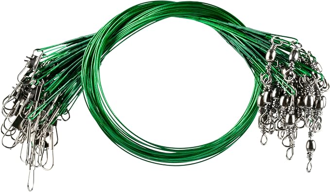 40Pcs Anti-Bite Wire Leaders – Multi-Strand Stainless Steel Fishing Leader Line with Swivel Snap for Lures Bait Rigs Hooks Pike Bass 8in 10in 12in