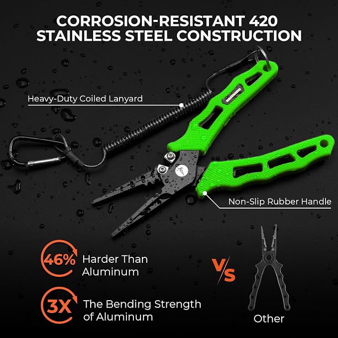 KastKing Cutthroat 7 inch Fishing Split Ring Pliers, 420 Stainless Steel Fishing Tools, Saltwater Resistant Fishing Gear, Tungsten Carbide Cutters