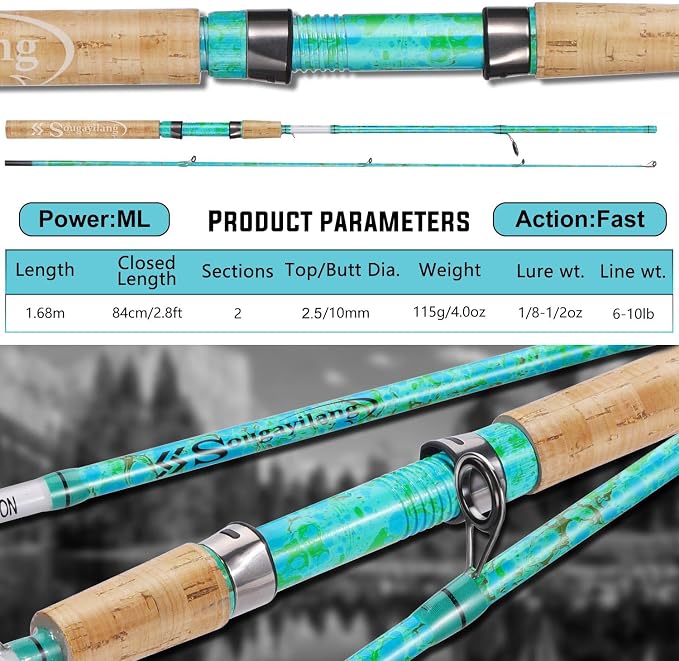 Sougayilang Fishing Rods Ultra Light Rods 2 Pieces Cork Handle Spinning &Baitcasting Rod for Trout Crappie -5'6"