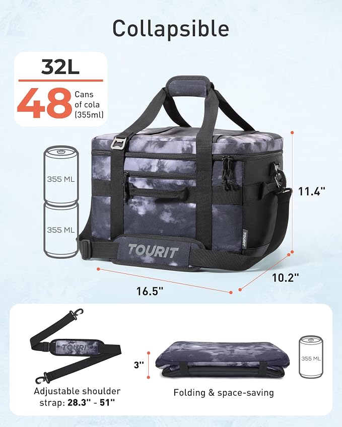 TOURIT Soft Sided Cooler Bag Insulated 30/48/60 Cans, Large Collapsible & Leakproof Ice Chest for Picnic, Beach, Camping, Travel, Sports Fan Coolers