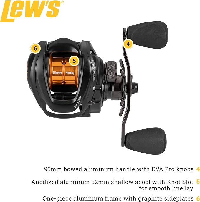 Lew's Team Lew's Pro SP Skipping and Pitching Reel, 8+1 Stainless Steel Ball Bearings, 7.5:1 Gear Ratio, Left-Hand Retrieve, Black