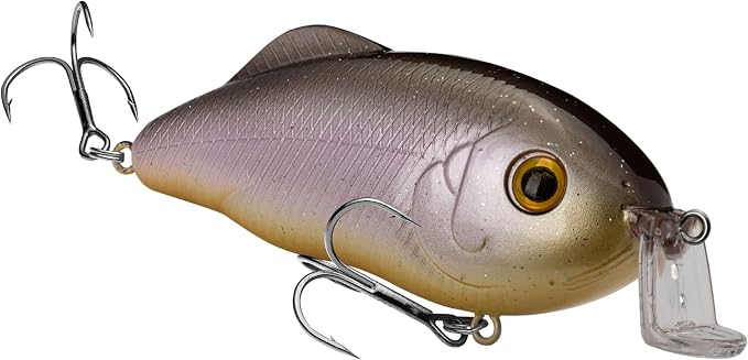 Strike King Hybrid Hunter Shallow Jr. Fishing Lure, Shallow Diving Crankbait, 90-Degree Bill, 3D Eyes, Loud Rattle, Dives 1 to 3-Feet,Size 4 & 6 Treble Hooks