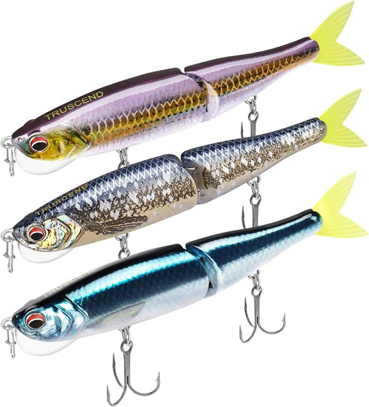 TRUSCEND Swimmax Easy Catch Fishing Lures with BKK Hooks, Wiggling, Vibrating, Rattling and Gurgling for More Bites, Heavy-Duty Dyneema Fiber Jointed Swimbaits for Bass, Trout, Crappie, Walleye, Pike