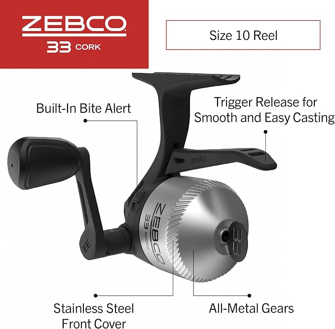 Zebco 33 Cork Reel and Fishing Rod Combo, Graphite Rod with Cork Handle, QuickSet Anti-Reverse Fishing Reel with Bite Alert
