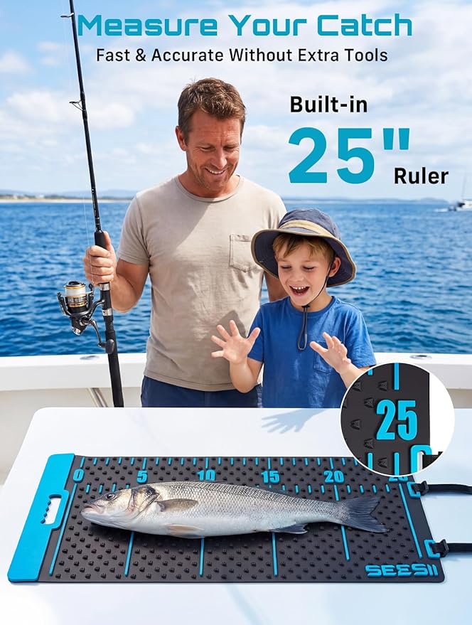 Seesii Cordless Electric Fillet Knife and Fish Fillet Mat Set, High Speed Rechargeble Filet Knife, Non-Slip Grip, Anti-slip Texture With 25" Integrated Ruler for Filleting and Meat Slicing