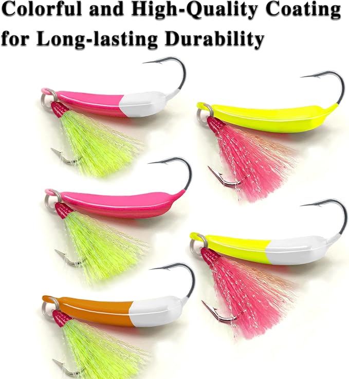 5 Pack Fishing Jig Heads, Swimbait Jigs Pompano Jigs with Teaser Hooks, Surf Fishing Jigs Saltwater Jig Heads Stand Up Jig High Carbon Steel O'Shaughnessy Hooks jigs