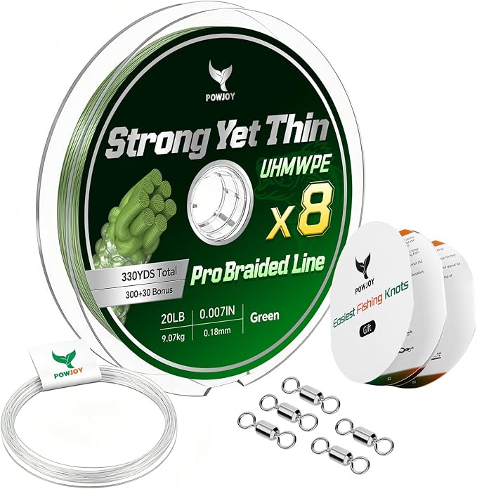 Ultra-Thin 20LB 8-Strand Braided Fishing Line 0.18mm with Knots Guide Card, Stronger than 4-Strand PE Line, Smooth as Silk & Longer Casting, Ideal for Bass Trout Fishing in Freshwater/Saltwater