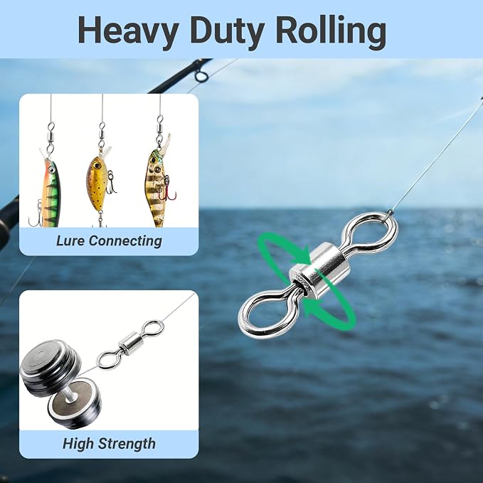 QISHUO Stainless Steel Barrel Swivels Saltwater Connect Lure Swivels Fishing Snap Freshwater Fishing Swivel Heavy Duty SUS304
