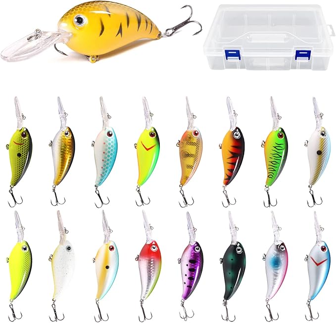Crankbaits for Bass Fishing 17 PCs, Fishing Lures with Storage Box, 3.94" Deep Diving Crank Baits, Fishing Gifts for Men Freshwater Saltwater